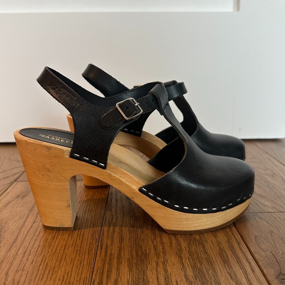 Swedish Hasbeens T-Strap Sky High Clogs